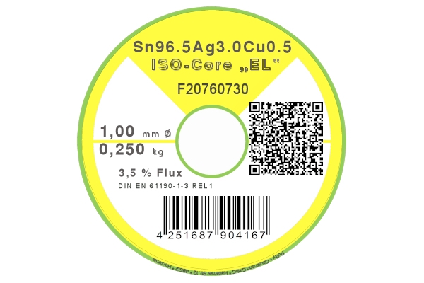 Lötdraht ISO-Core® EL Sn96.5Ag3.0Cu0.5 - Ø 0.70 mm - 500 gr