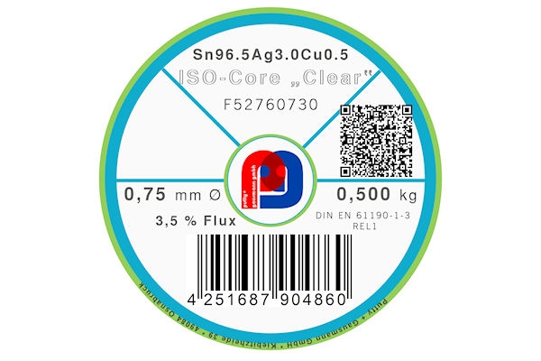 Lötdraht ISO-Core Clear Sn96.5Ag3Cu0.5 - Ø 0.70 mm - 500 gr