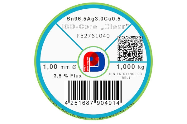 Lötdraht ISO-Core Clear Sn96.5Ag3Cu0.5 - Ø 1.00 mm - 1000 gr