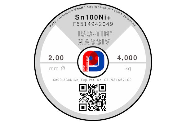 Massivlot ISO-TIN Sn100Ni+ - Ø 2.00 mm - 4000 gr